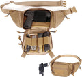 CCW Tactical Fanny Pack for Concealed Carry 500D Nylon Low Profile EDC Waist Bag with Pistol Holster &amp YKK Zippers Everyday Carry Hip Pack (Brown)