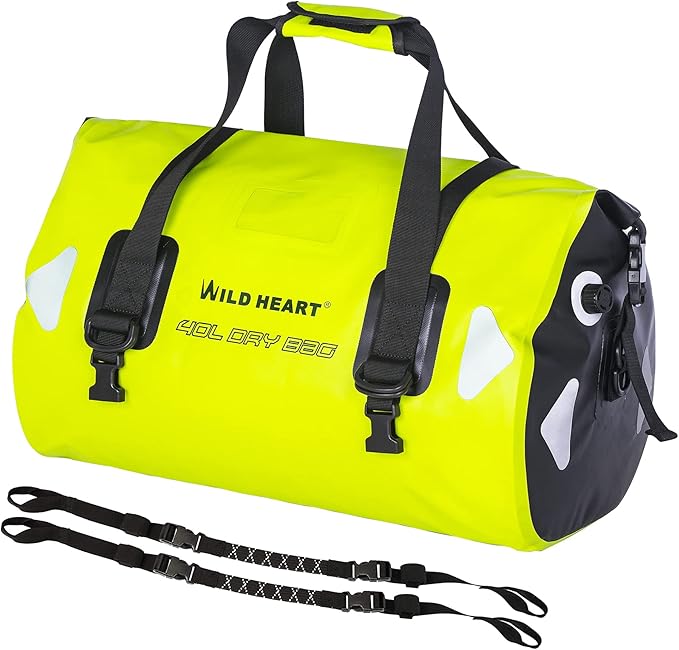 WILD HEART Waterproof Motorcycle Duffel Bag PVC500D Double-bottom With Rope Straps and Inner Pocket 40L 66L 100L for Kayaking Camping BoatingMotorcycle