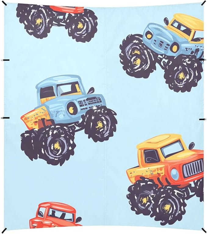 ALAZA Truck Cartoon on Blue Beach Tent Sun Shelter Portable Canopy Sunshade for Outdoor Camping Picnics Backyard Fun 10x9 ft