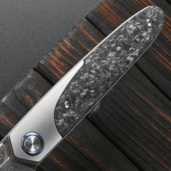 Sitivien ST245 Damascus Steel Folding Knives with Liner Lock Ball BearingTitanium Carbon Fiber Handle EDC Damascus Knife for Men Women(Gray) … …