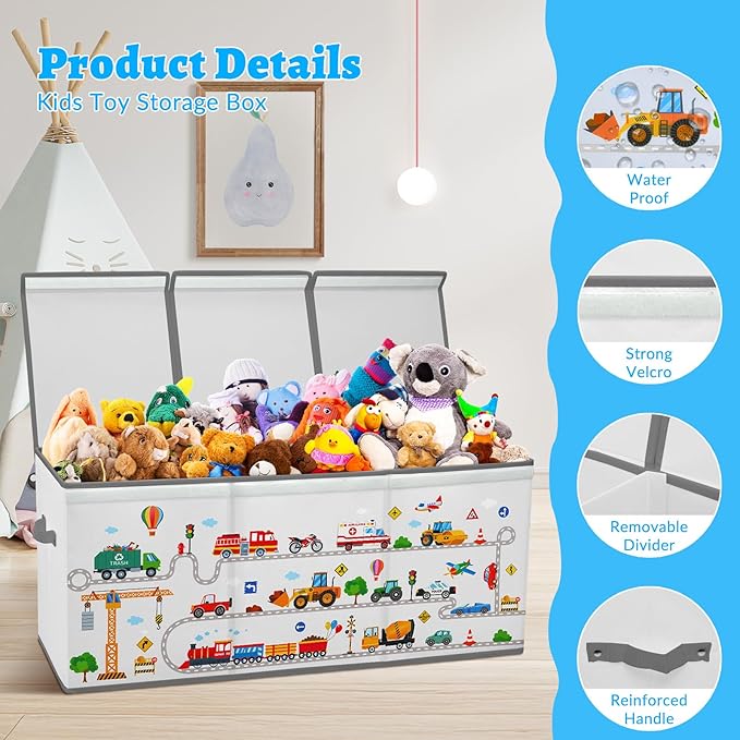 decalsweet Kids Toy Box Storage Chest Collapsible Storage Bin with Lids Handles for Boys Girls Toddler Large Kids Toy Organizer Box for Kidsroom Bedroom Playroom Nursery37.7x12.5x15.7