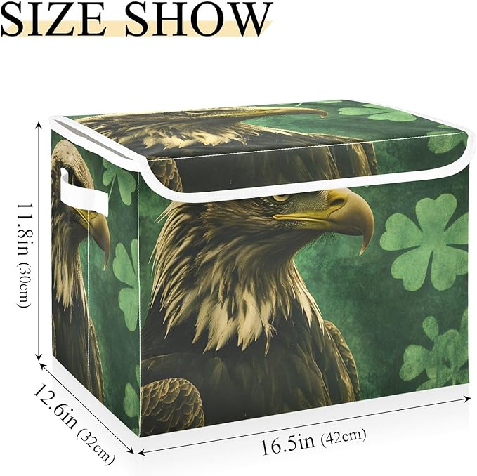 Storage Cube with Lid Bird Lucky Leaves Print 16.5×12.6×11.8 IN Collapsible Large Capacity Foldable Storage Basket Bin Organizer