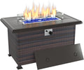 Kurapika Propane Fire Pit Table 43 Inch 55000 BTU Auto-Ignition CSA Certification Outdoor Rattan Gas Fire Pits with Slide Out Tank Holder Outdoor Fire Tables Wider Desktop Windshield and Lid