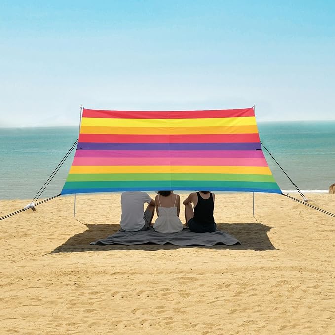 ALAZA Rainbow Stripes Beach Tent Sun Shelter Portable Canopy Sunshade for Outdoor Camping Picnics Backyard Fun 10x9 ft