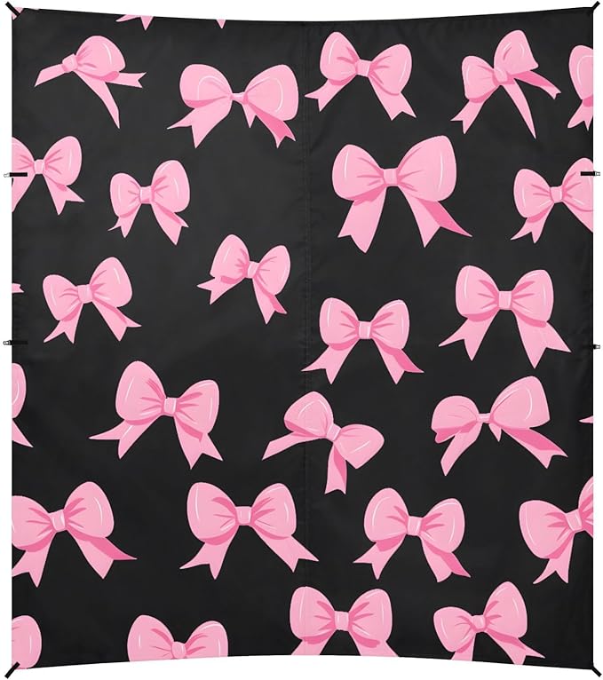 ALAZA Pink Bow Black Background Pattern Beach Tent Sun Shelter Portable Canopy Sunshade for Outdoor Camping Picnics Backyard Fun 10x9 ft