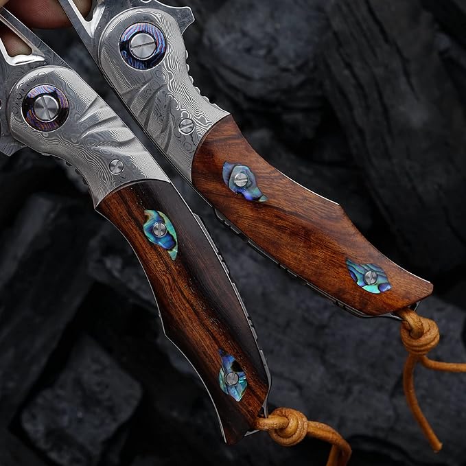 3.7 Inch Folding Pocket Knife Japanese SKD11 Damascus Steel Blade - Outdoor Camping Knife EDC Tactical Knife Forged Steel with G10 Handle Portable Survival Knife for Hunting Hiking