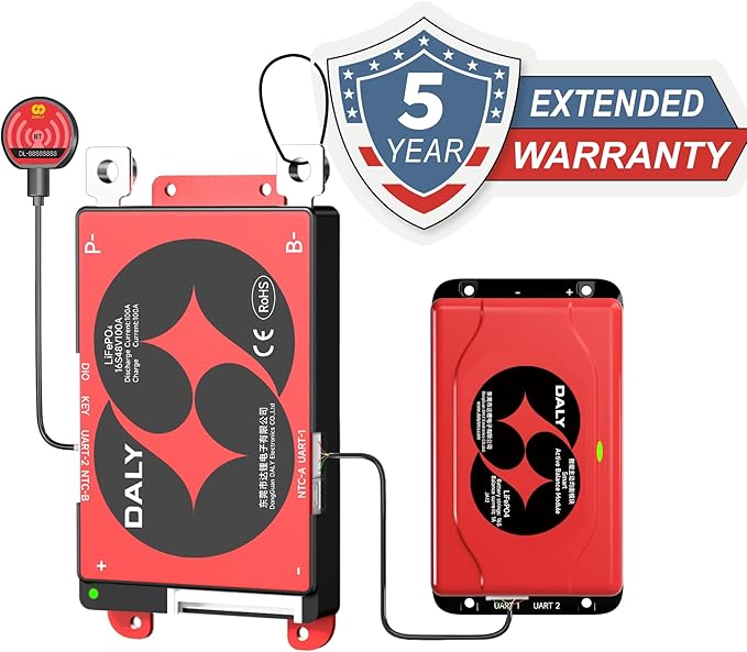 DALY BMS 48V 16S 100A Balance - 1A Active Cell Balancing BMS with Bluetooth Module for 48V LiFePO4 Battery Pack Golf Carts Electric Motors Solar Energy Power Systems