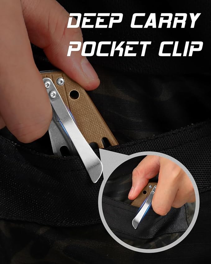 Dispatch Folding Pocket Knife with Clip 3.54 inch 8Cr13MoV Steel Tanto Point Blade with G10 Handle Small EDC Knives for Men Women Outdoor Camping Hunting Hiking Survival Pocketknife