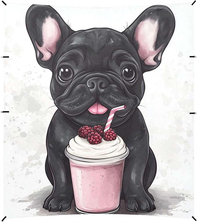 ALAZA Cute Cartoon French Bulldog with Smoothie Beach Tent Sun Shelter Portable Canopy Sunshade for Outdoor Camping Picnics Backyard Fun 10x9 ft
