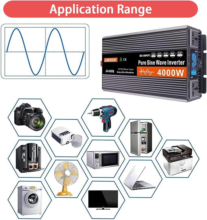 5000W Pure Sine Wave Power Inverter DC 12V/24V to AC 120V Converter for RV Solar Truck &amp Home with LCD Display &amp Dual Cooling Fans – Off-Grid Power for Refrigerator Tools 24v-5000w