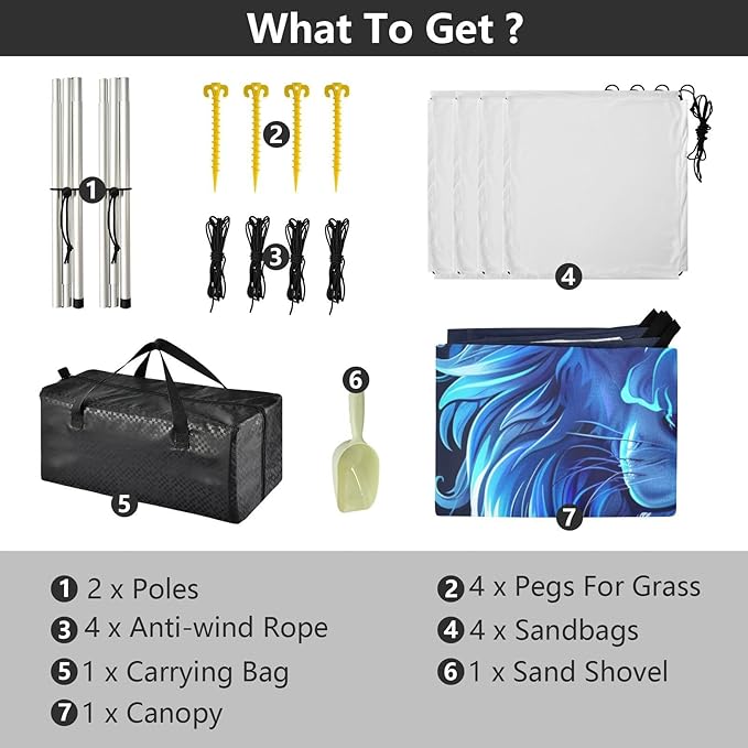 ALAZA Ice Lion Portrait Beach Tent Sun Shelter UPF50+ Protection Beach Shade Canopy w/ 4 Sandbags for Outdoor Camping Fishing Backyard Fun Picnic 10x9 ft