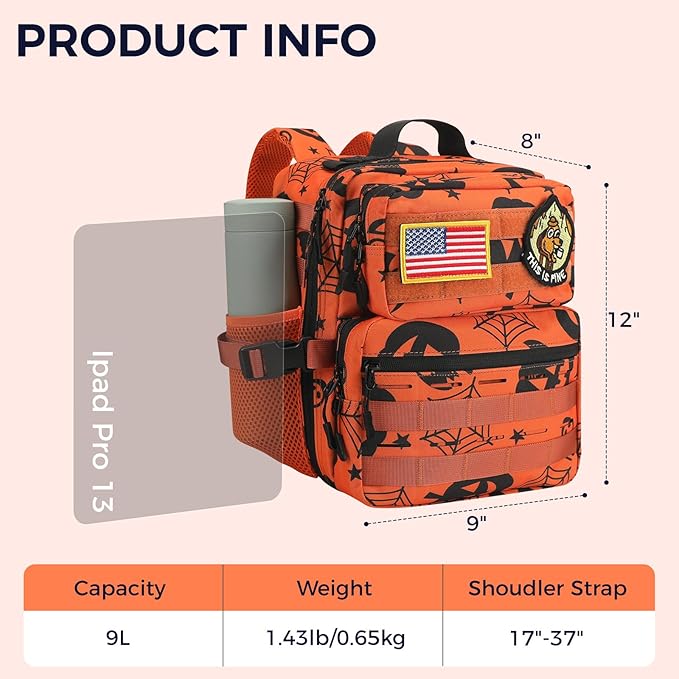 9L Mini Tactical Backpack for Men WomenSmall Military Tactical Backpack for GymHikingCampingCycling (Halloween Phantom)