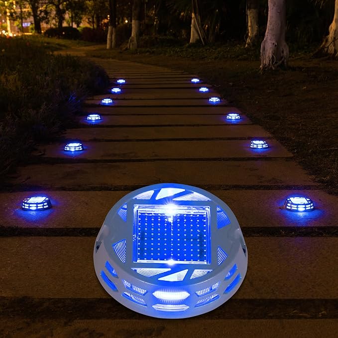 Solar Deck Lights Outdoor Driveway Marker Dock LED Light3 Lighting ModesWarm/Bright White and Blue IP67 Waterproof Road Markers for Driveway Sidewalk Garden Pathway Yard