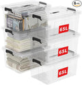 Cetomo Lidded Storage Bin with Handle Tote Organizing Container with Wheels Lid and Secure Latching Buckles Stackable and Nestable Plastic 72 Quart-6 Pack Clear