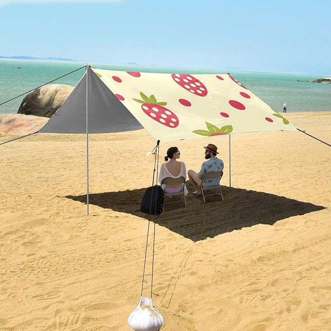 ALAZA Plant Strawberry Tile Abstract Pattern Beach Tent Sun Shelter Portable Canopy Sunshade for Outdoor Camping Picnics Backyard Fun 10x9 ft