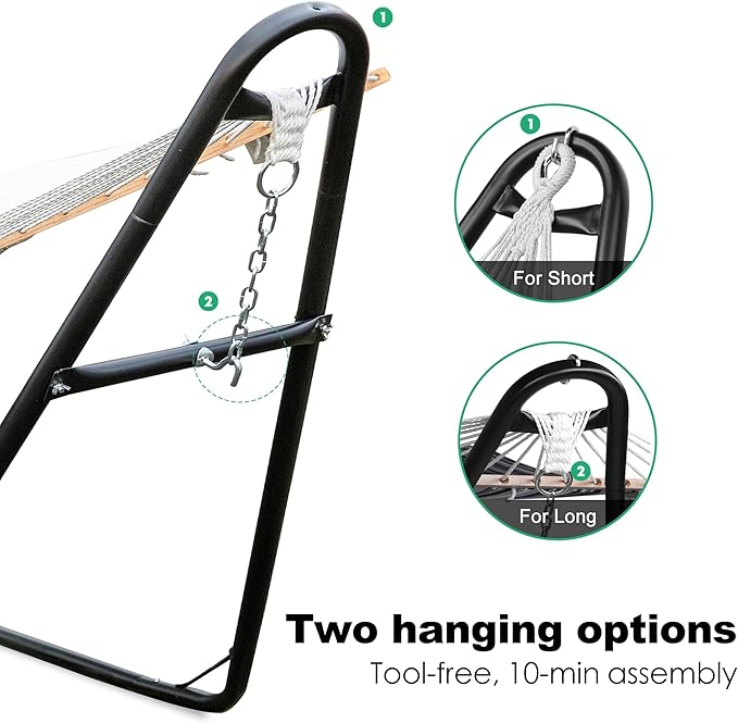 gafete Universal 2 Person Hammock Stand Only 600 lbs Capacity Fits 9 to 14ft Hammocks Adjustable Double Heavy Duty Powder-Coated Steel Stand for Outside Multi-Use (Black)