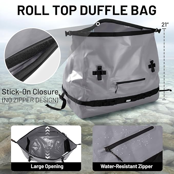 MIER Waterproof Duffel Bag Motorcycle Dry Bag Backpack Large Roll-Top Heavy Duty Dry Duffle Bags for Kayaking Camping Boating Gym Beach Cruise Ship 60L/80L