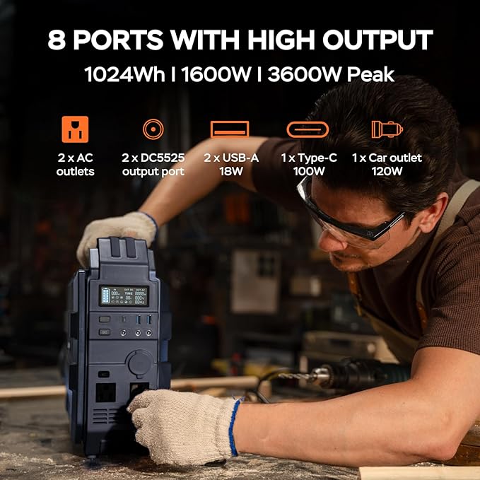 BLAVOR Portable Power Station 1600W (Peak 3200W) Built-in Solar Panel 1024Wh LiFePO4 Battery 100W USB-C Fast Charge Solar Generator for Home Backup Camping Power Outages &amp RV