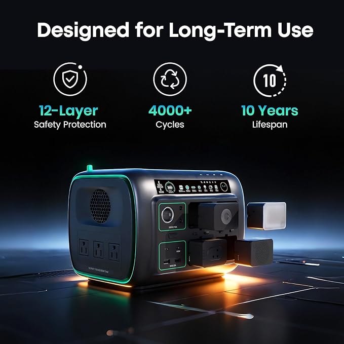 5-in-1 Portable Power Station with 4 Detachable Power Modules Voice &amp App Control 512Wh 800W (1600W Surge) Solar Generator 3 AC for Camping &amp RV