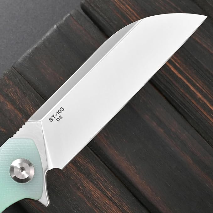 Sitivien ST103 Folding Knife D2 Steel Blade+G10 Handle Pocket Knife EDC Tool Knife for Outdoor Camping Hunting Survival (Jade)