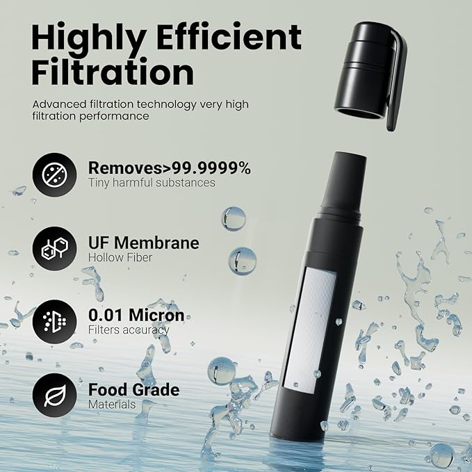 Portable Water Filter Straw Survival Essential Camping &amp Hiking Gear Water Purification Straw for Travel Biking and Emergency Preparedness