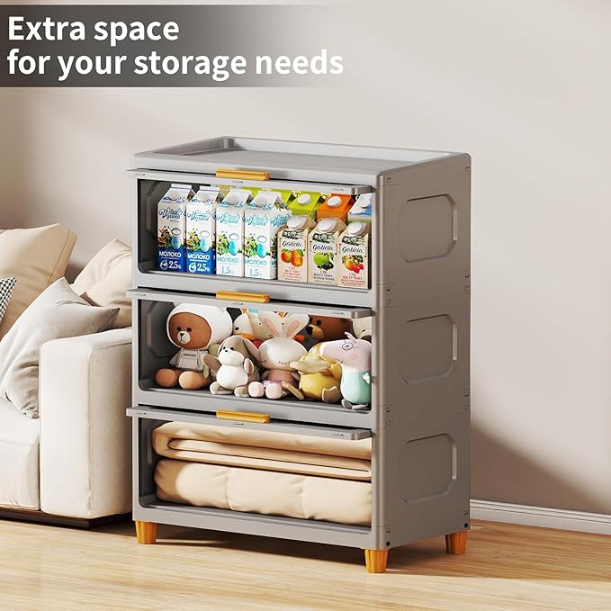 3 Tier Large Storage Bins with 1 Lid 157QT Closet Organizers and Storage Drawers Flip Open Large Plastic Storage Containers for Living Room Office Dorm (3 Tiers)