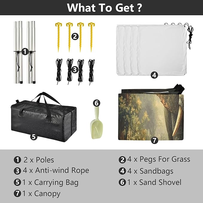 Jungle Elephant Beach Tent Sun Shelter Set UPF50+ UV Protection 10.5 x 9.19 FT Camping Shade Canopy with Sandbags Sand Anchors Carrying Bag and Others