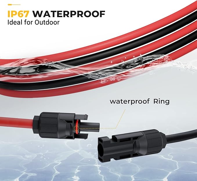 BougeRV 30 Feet 10AWG Solar Extension Cable with Solar Connector on Both End with Extra Pair of Connectors Solar Panel Adaptor Kit Tool (30FT Red + 30FT Black)