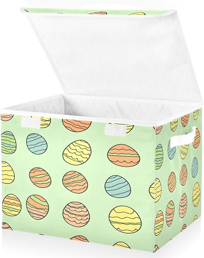 Christmas Storage Baskets with Lids Cute Easter Egg Collapsible Bins Stackable Fabric Linen Baskets Closet Organizer Container 16.5x12.6x11.8