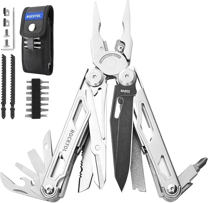 ROCKTOL SK05 Multitool S35VN Blade 29-in-1 Multi tool Pliers with Replaceable Wire Cutters and Saw Heavy-duty Stainless Steel Multi-tool Set and Nylon Sheath for Camping Survival multi tool for Man