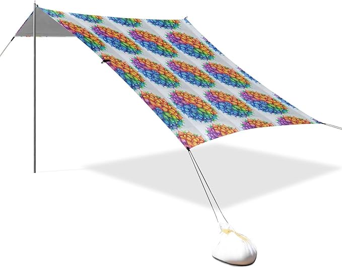 ALAZA Mandala Rainbow Beach Tent Sun Shelter UPF50+ Protection Beach Shade Canopy w/ 4 Sandbags for Outdoor Camping Fishing Backyard Fun Picnic 10x9 ft