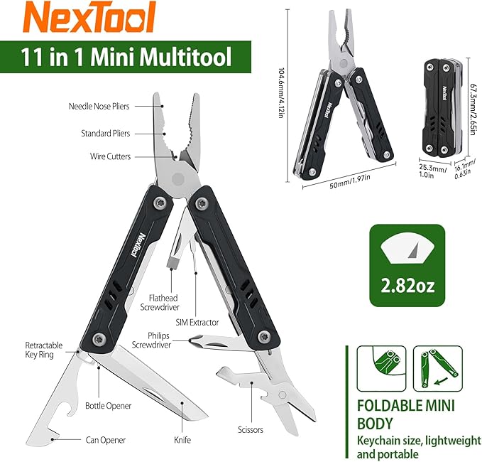 NexTool Mini Sailor S11 Keychain Multitool 11-in-1 Compact EDC Pliers with Pocket Knife Scissors &amp Screwdrivers Lightweight Small Multitool for DIY Travel Camping and Gift Cool Gadget for M