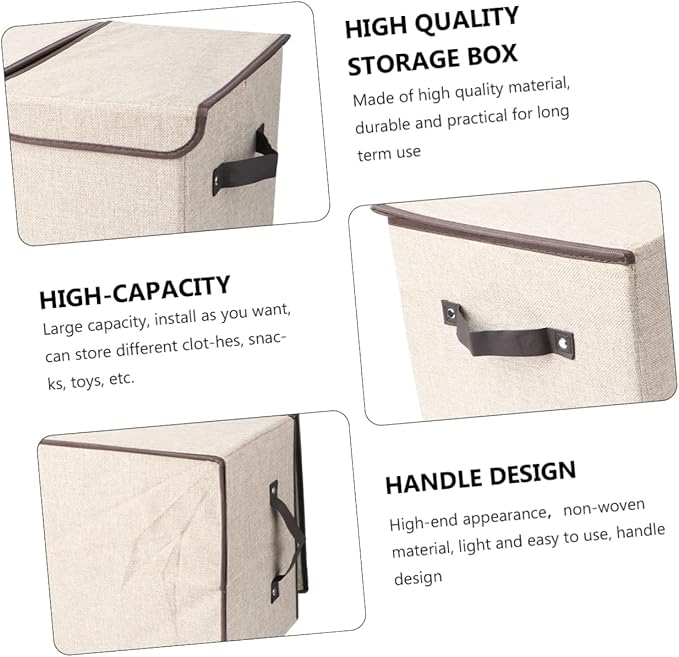 Luxshiny Large Storage Basket Lid with Handles Cotton Linen Storage Box Double Lids