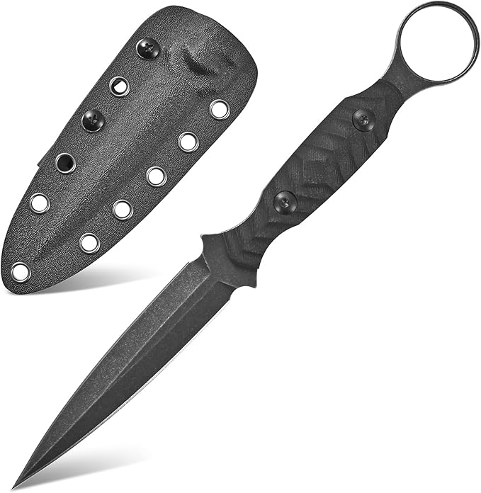 Gtkii GTK340 Fixed Blade Knife AUS-10 Steel Blade G10 Handle Full Tang EDC Tool Knifes for Outdoor Camping Hiking Survival(Black)
