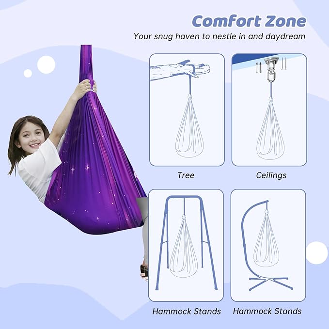 Sensory Swing for Kids &amp Adults Indoor &amp Outdoor Double Layer Therapy Swing Cuddle Swing with 360°Swivel Hardware Holds to 300LBS for Calming Relaxing and Autism ADHD or SPD