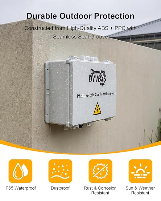 PV Combiner Box 2 String Solar Distribution Box IP65 Waterproof with 25A 250A DC Circuit Breakers 63A 125A AC Breakers Outdoor Power Distribution Box for 8KW–10KW Inverter Systems