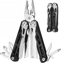 Multitool 17-in-1 Full-Size Lightweight EDC Multi-Purpose Pliers Nylon Bag Camping Knives &amp Tools Outdoor Gear Mens Gifts Ideas Gifts for Hunters Men who have Everything (Black-Silver)