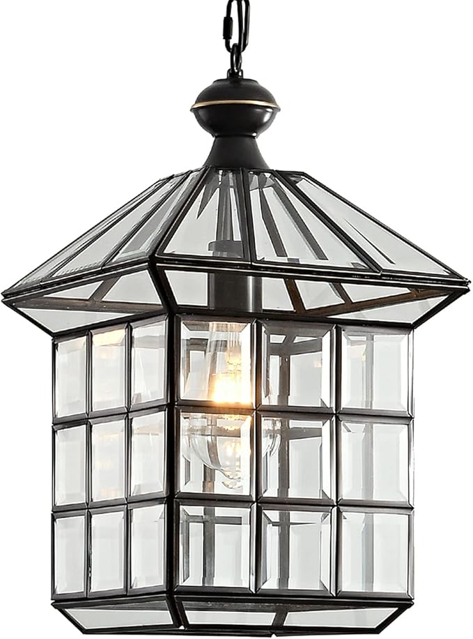 Milaii Copper Bronze Outdoor Pendant Light Fixtures Exterior Lantern Pendant Lighting Oil Rubbed Bronze Waterproof Hanging Porch Light with Clear Glass Anti-Rust Patio Entryway Outdoor Chandelier