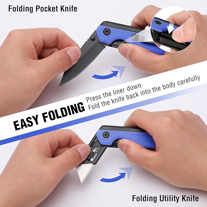 WORKPRO 2-in-1 Folding Knife/Utility Knife - Gifts for Dad &amp 18-in-1 Multi Tool Pliers Blue