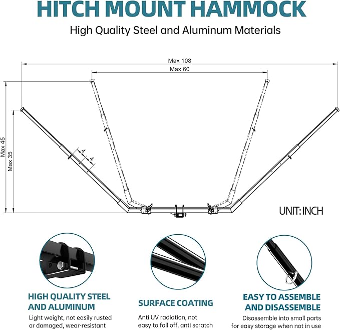 Hitch Mount Hammock &amp Chair Stand - Fits 2in Hitch Receiver - Includes Parachute Nylon Hammock Hammock Chair &amp Storage Bag - for Camping Outdoor Travel (350lbs Weight Capacity)