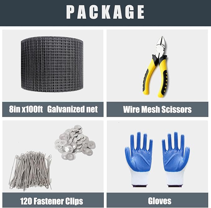 8in x 100ft Solar Panel Bird Guard - Black Galvanized PVC Coated Wire Mesh Net &amp 120 Fastener Clips - Rooftop Solar Panel Critter Guard Screen to Protect Against Birds and Small Animals
