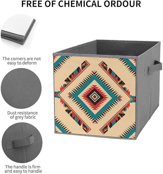 Clever Cube Storage Bins Native American Western Aztec Practical Organizer for Small Spaces Fashionable Storage Solution