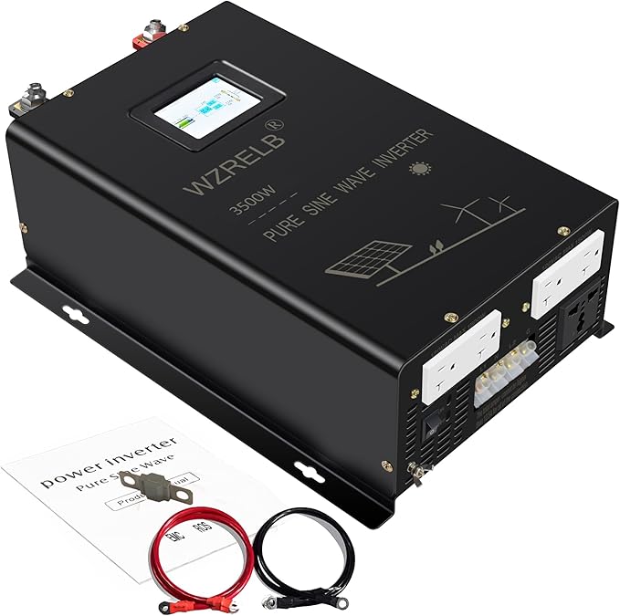 WZRELB 3500W Split Phase Pure Sine Wave Inverter 48V DC to 120V/240V AC 5 AC Outlets Hardwire Terminal High Efficiency up to 91.6%