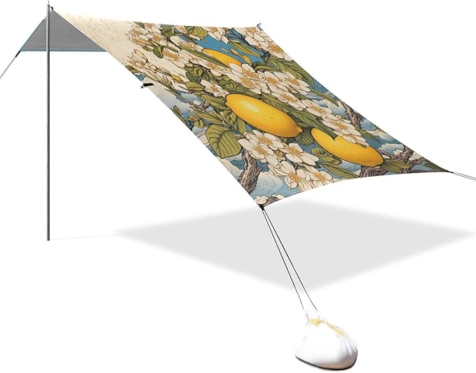 ALAZA Lemon Floral Moon Wave Beach Tent Sun Shelter Portable Canopy Sunshade for Outdoor Camping Picnics Backyard Fun 10x9 ft