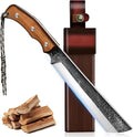 MDHAND Japanese Machete Knife with Ergonomic Full Tang Handle and Wood-Leather Sheath Heavy Duty High Carbon Steel Machete Knife for Bushcraft Survival Outdoor Hunting and Camping Gifts for Men