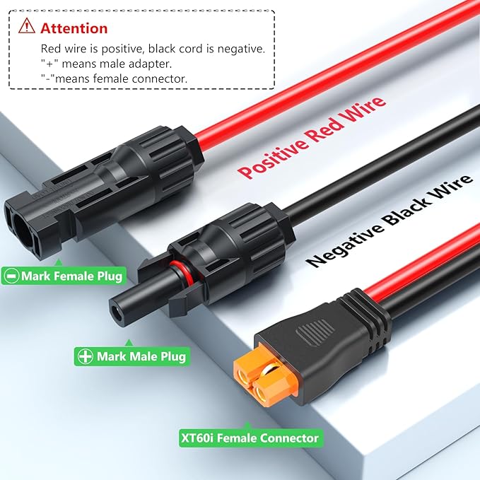 Solar to XT60i Extension Cable 10AWG 40FT XT60i Female to Male Connector for RV Foldable Solar Panel Portable Power Station Solar Generator