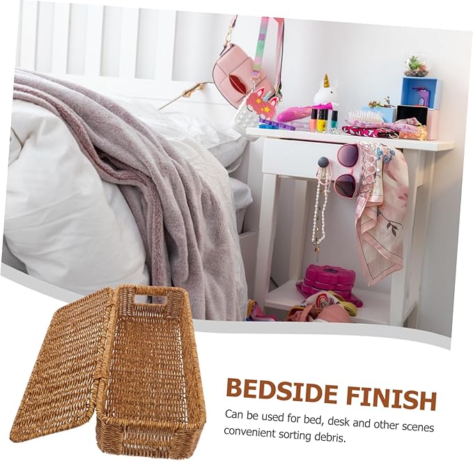 ULTECHNOVO Organizing Baskets for Home Imitation Rattan Decorative Storage Bin Lids