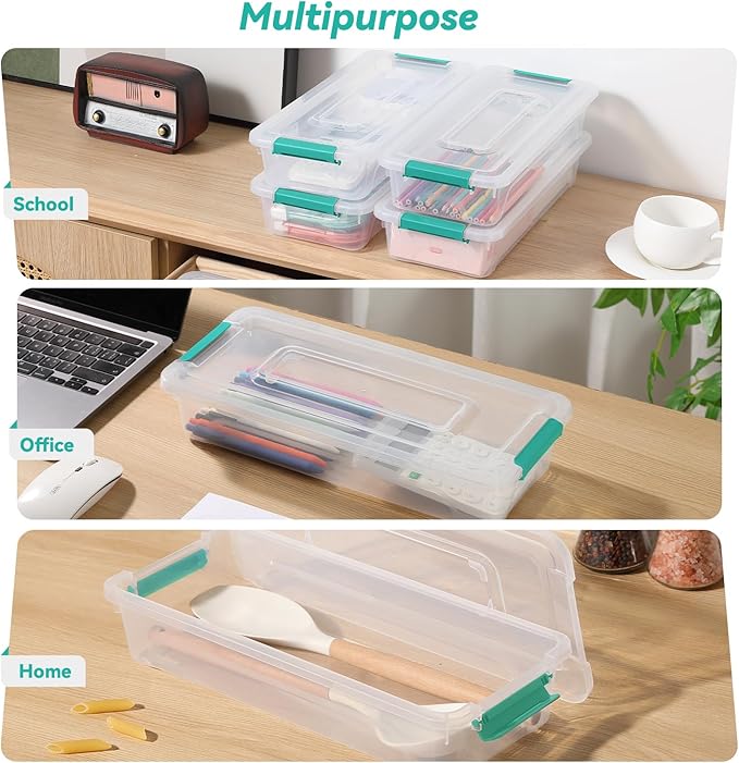 Clear Plastic Storage Bins with Lids Stackable Storage Box for Crafts Supplies (Small 8Pack Green)