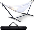 2 Person Hammock with Stand for Indoor &amp Outdoor 550lbs Sturdy Steel Frame - Anti-Flip Curved Bars Safety - Comfortable Cotton Portable Hammock for Patio Sunroom Bedroom Natural Beige