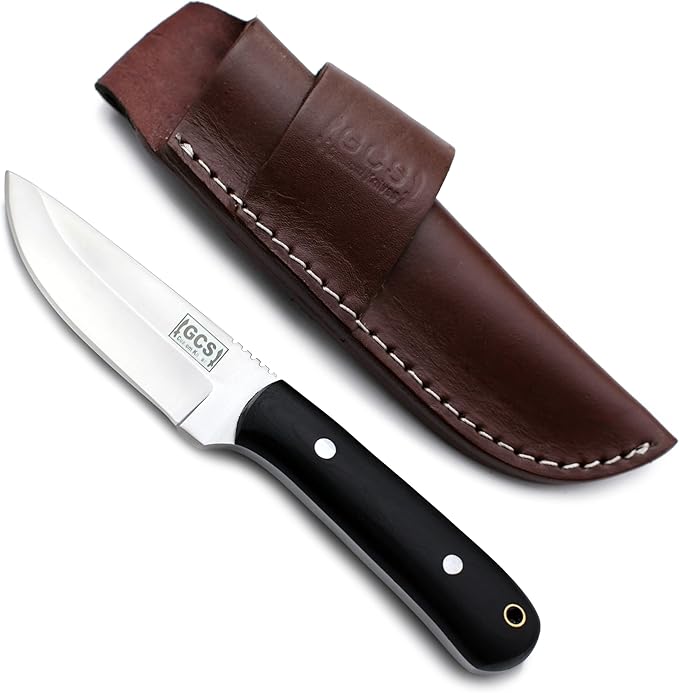 GCS Handmade D2 Steel Hunting And Skinning Knife with Black Micarta Handle Full Tang Blade and Leather Sheath for Hunting Hunting Camping Survival EDC-GCS 944